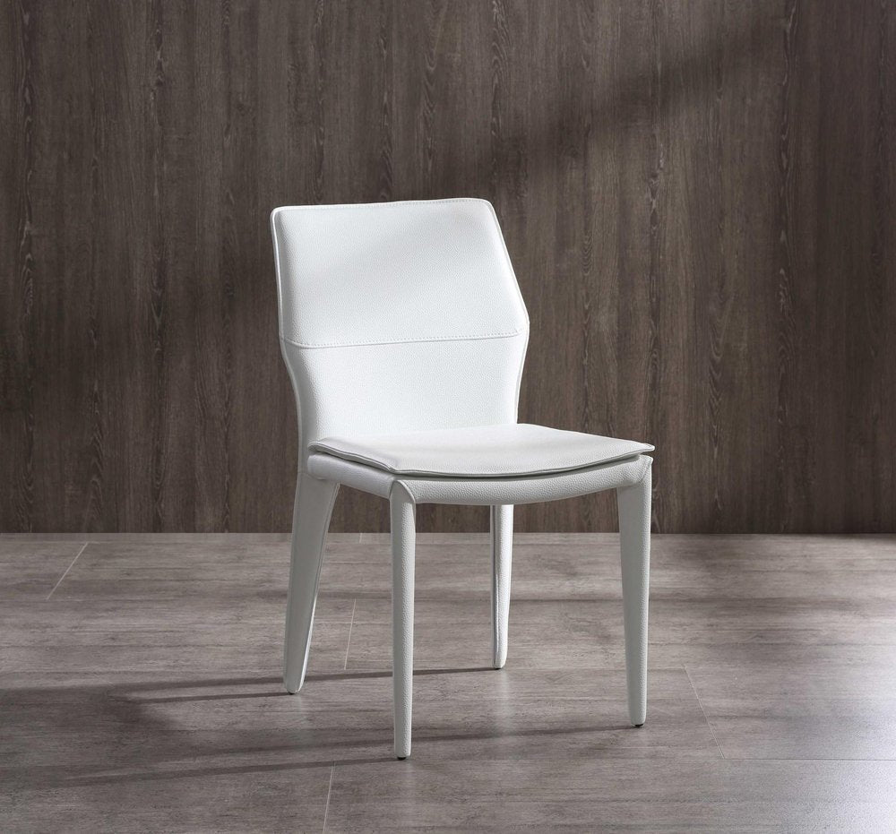 Set of Two White Slipcovered Upholstered Faux Leather Dining Side Chairs