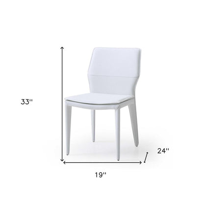 Set of Two White Slipcovered Upholstered Faux Leather Dining Side Chairs