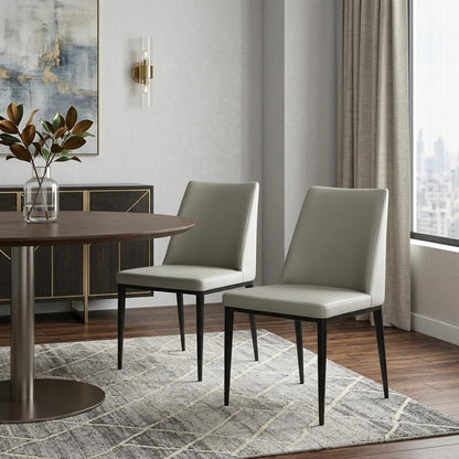 Set of Two Gray and Black Upholstered Faux Leather Dining Side Chairs