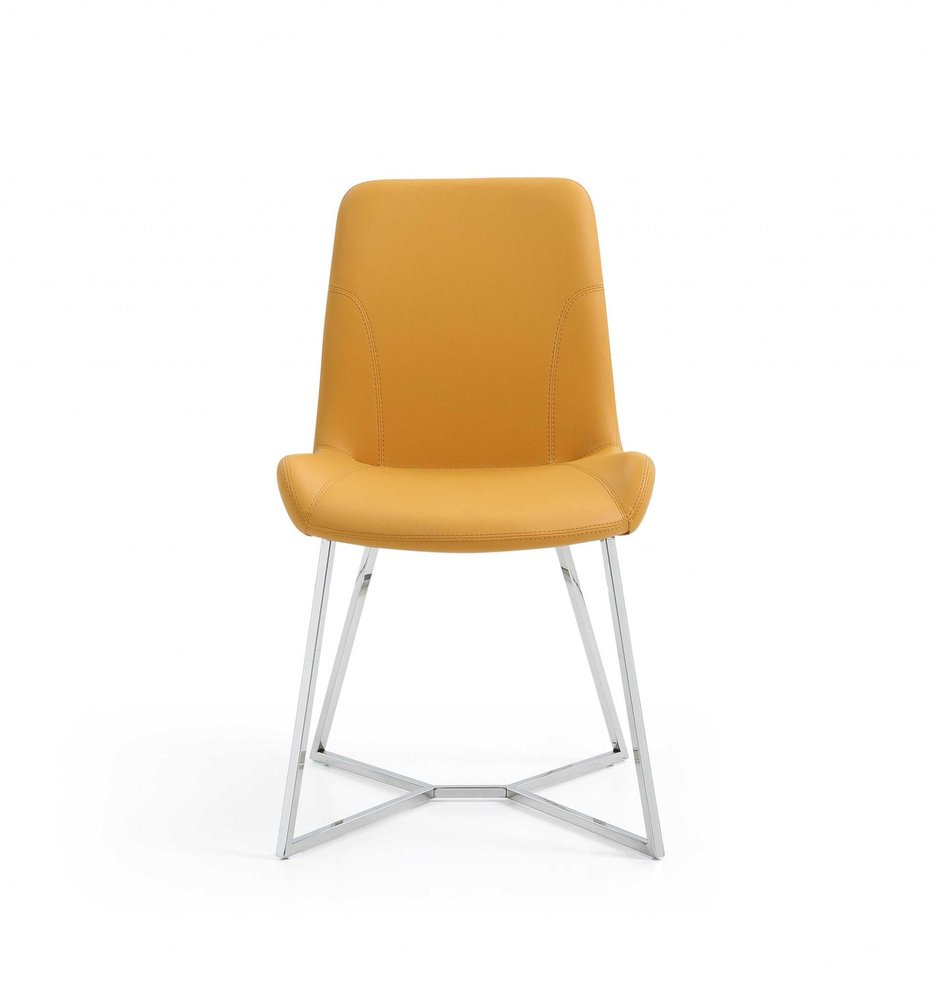 Set of Two Orange and Silver Upholstered Dining Side Chairs
