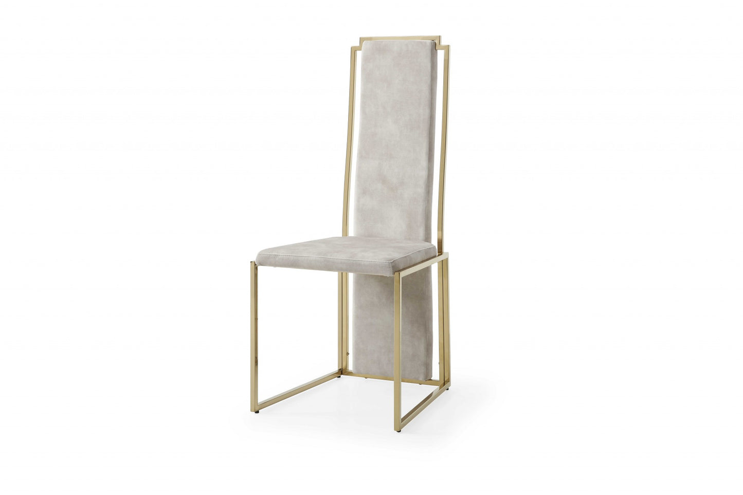 Set Of 2 Ultra Modern Beige Suede And Gold Dining Chairs