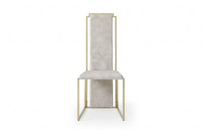 Set Of 2 Ultra Modern Beige Suede And Gold Dining Chairs