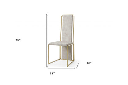 Set Of 2 Ultra Modern Beige Suede And Gold Dining Chairs