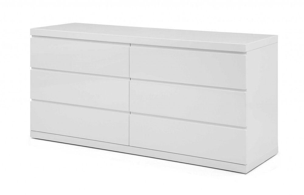 63" White Solid Wood Six Drawer Double Dresser