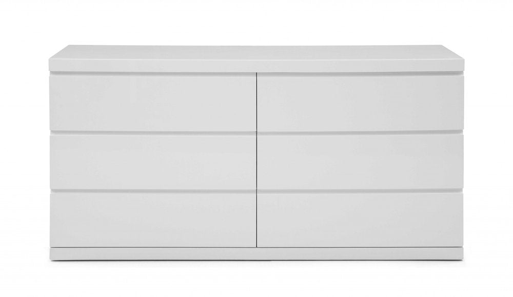 63" White Wood Six Drawer Double Dresser
