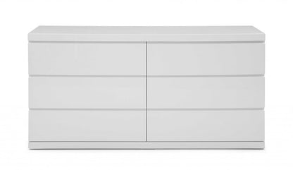 63" White Wood Six Drawer Double Dresser