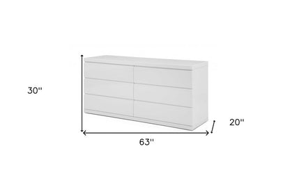 63" White Wood Six Drawer Double Dresser