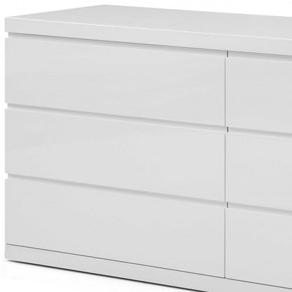 63" White Wood Six Drawer Double Dresser