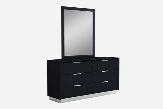 63" Black Wood Six Drawer Double Dresser