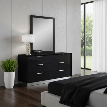 63" Black Wood Six Drawer Double Dresser