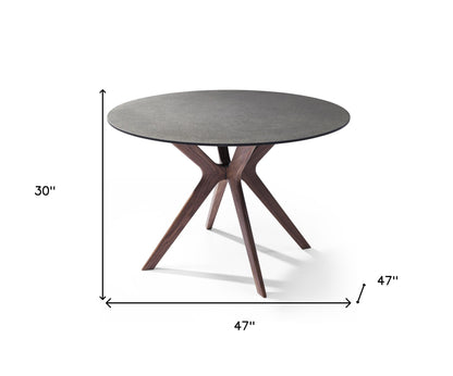 47" Gray and Brown Glass and Solid Wood Dining Table