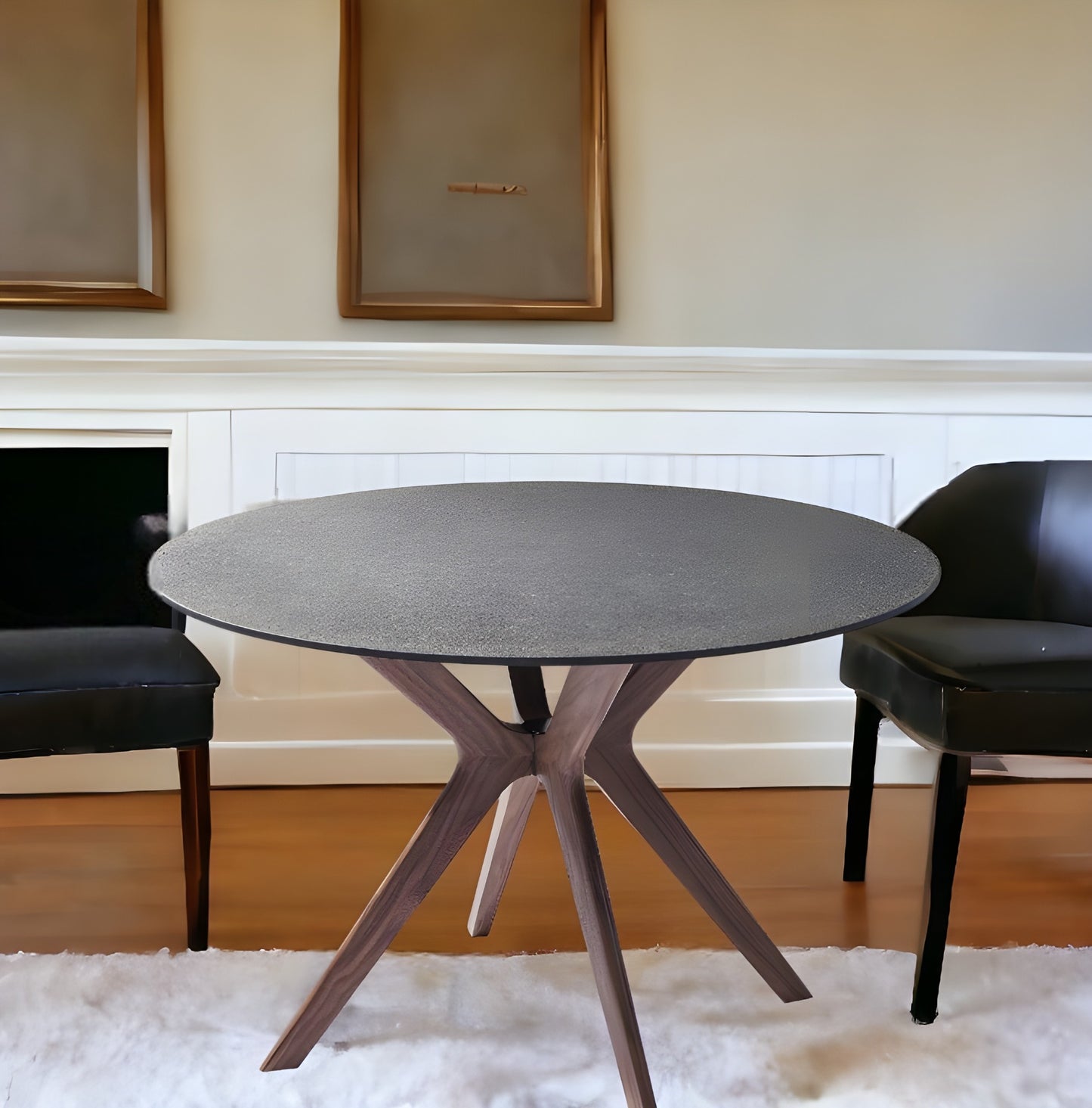 47" Gray and Brown Glass and Solid Wood Dining Table