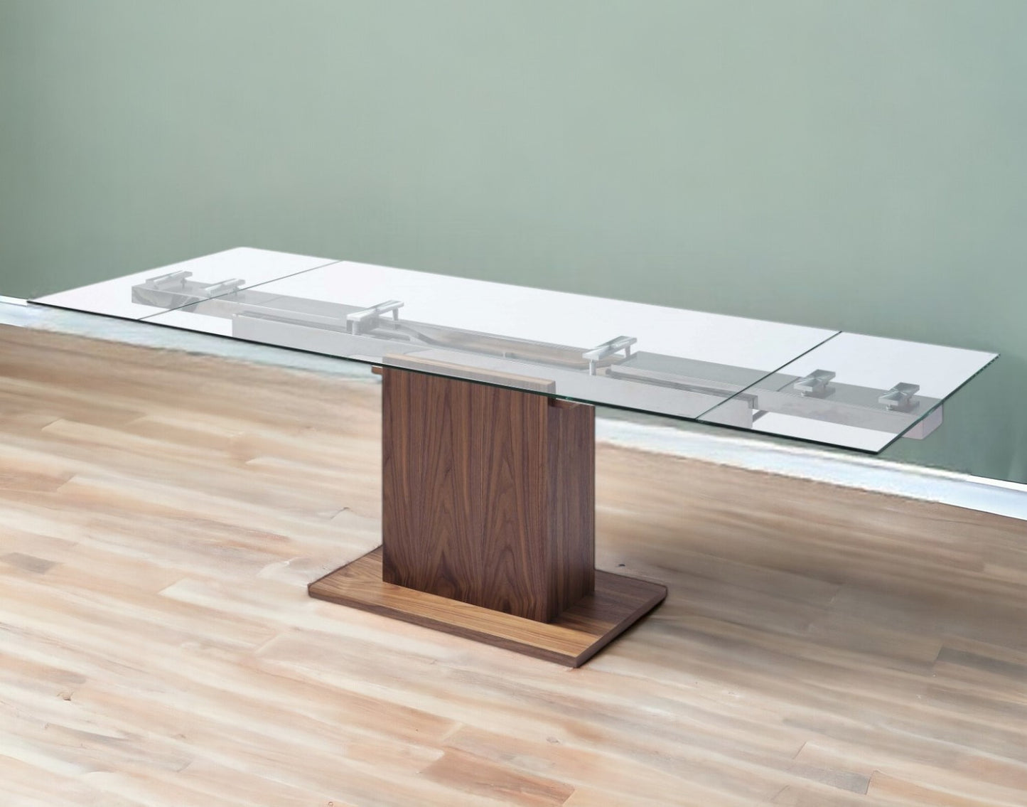 Contemporary Glass Extendable Pedestal Dining Table