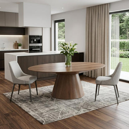 95" Brown Oval Solid Wood Pedestal Base Dining Table