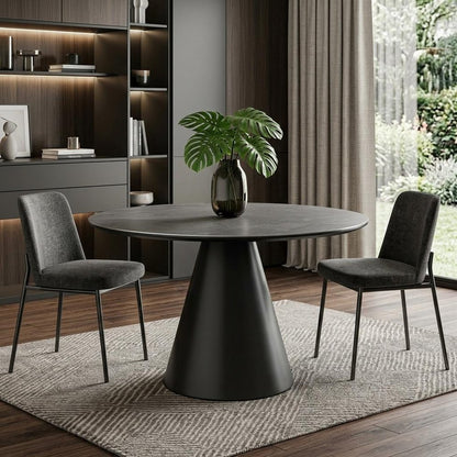 47" Gray Rounded Stone And Iron Pedestal Base Dining Table