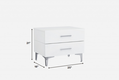 21" White Two Drawers Nightstand