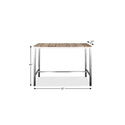 55" Wood Brown And Silver Solid Wood And Stainless Steel Dining Table