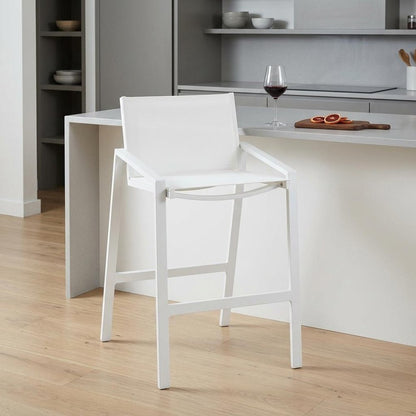 28" White Iron And Steel Counter Height Bar Chair