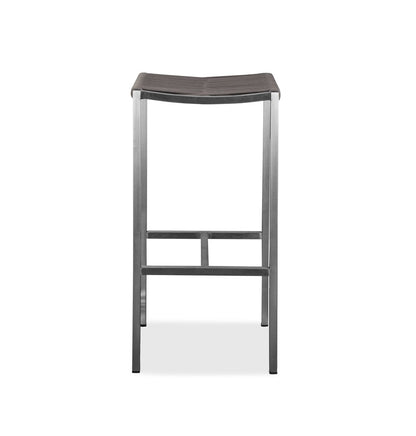 Set of Four 28" Brown and Silver Iron and Steel Backless Counter Height Bar Chairs