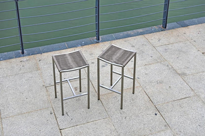 Set of Four 28" Brown and Silver Iron and Steel Backless Counter Height Bar Chairs
