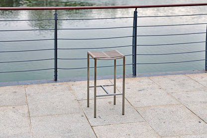 Set of Four 28" Brown and Silver Iron and Steel Backless Counter Height Bar Chairs
