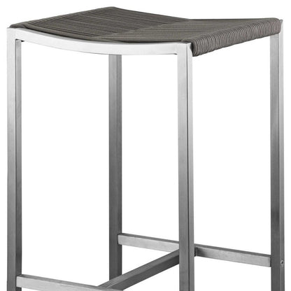 Set of Four 28" Brown And Silver Iron And Steel Backless Counter Height Bar Chairs