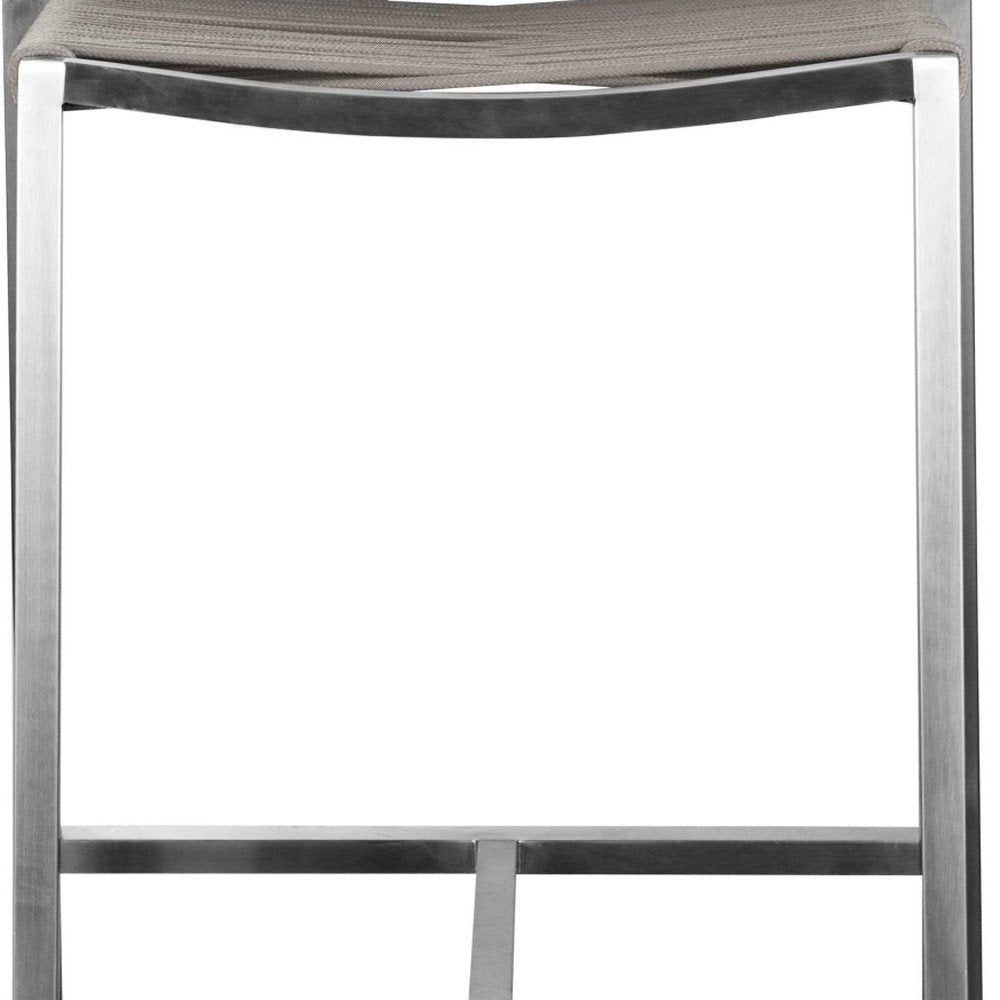 28" Brown And Silver Iron And Steel Low Back Bar Height Bar Chair