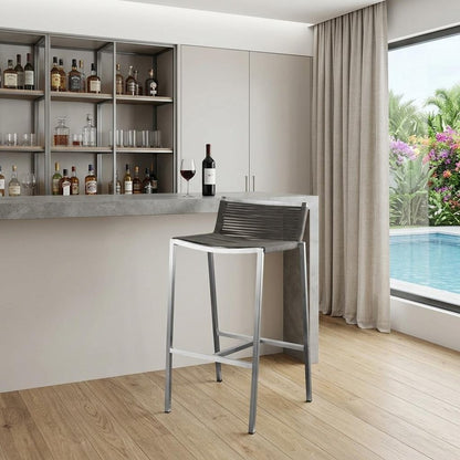 28" Brown And Silver Stainless Steel Low Back Bar Height Bar Chair