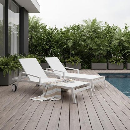 Set Of 2 White Modern Aluminum Chaise Lounges