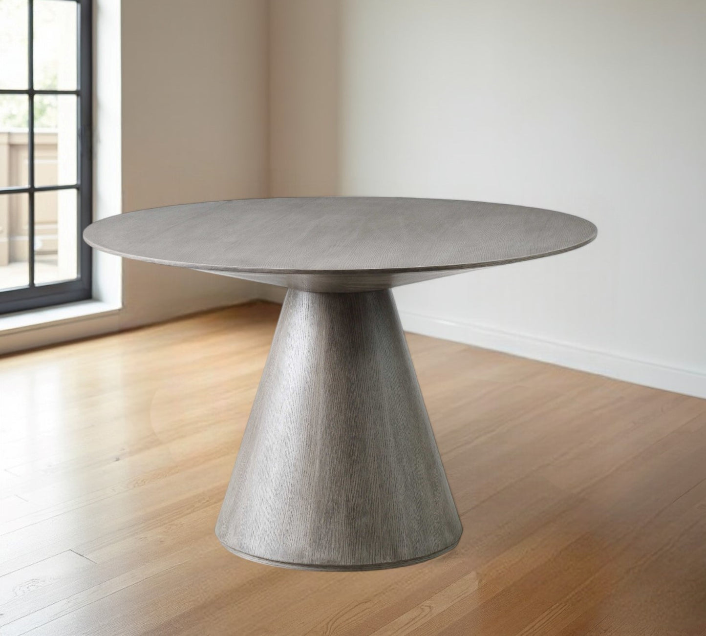 47" Gray Rounded Solid Wood Pedestal Base Dining Table