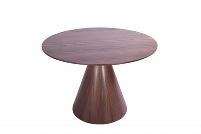 47" Brown Rounded Solid Wood Pedestal Base Dining Table