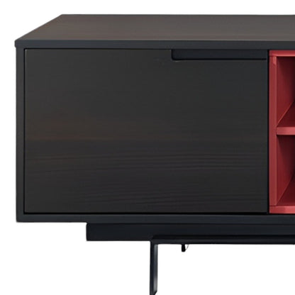 87" Red And Black Aluminum Cabinet Enclosed Storage TV Stand