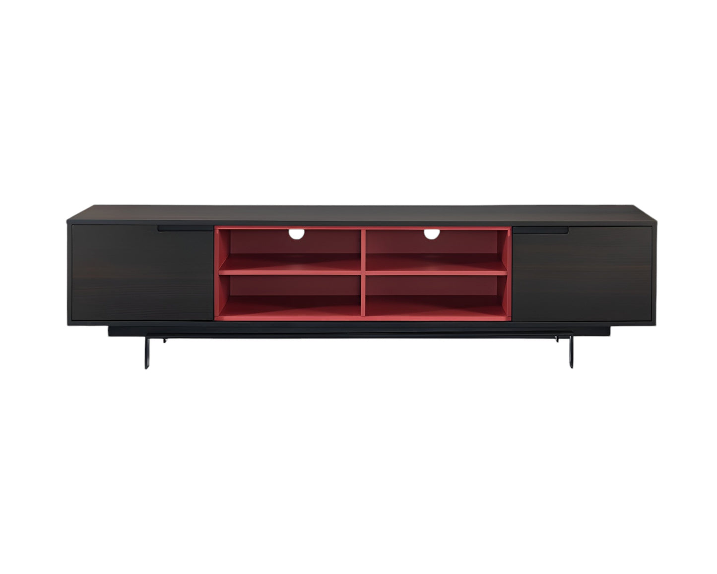 87" Red And Black Aluminum Cabinet Enclosed Storage TV Stand