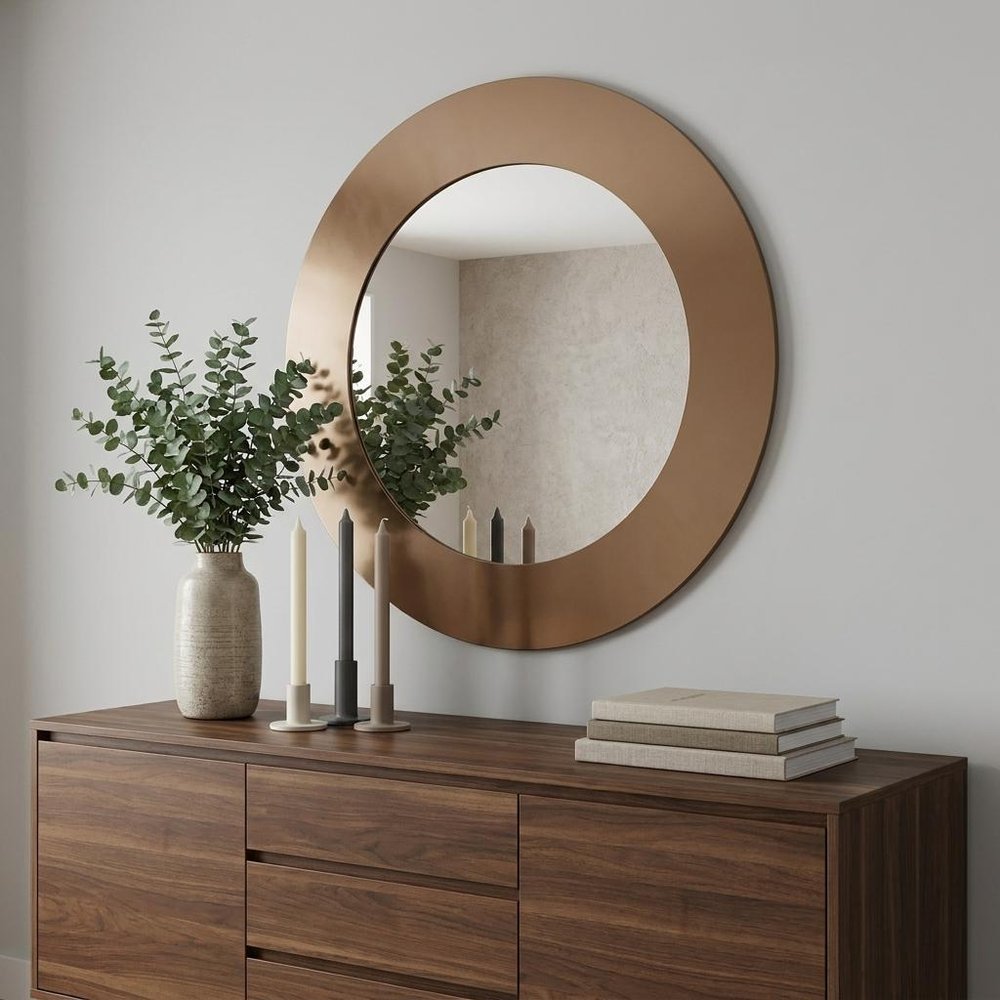 47" Gold Round Wood Framed Accent Mirror