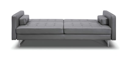 80" Gray Faux Leather Sleeper Sofa With Silver Legs