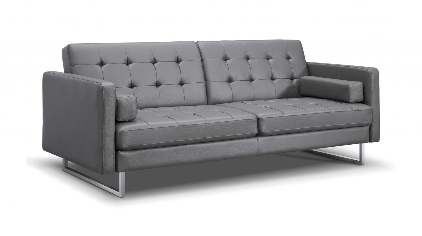 80" Gray Faux Leather Sleeper Sofa With Silver Legs