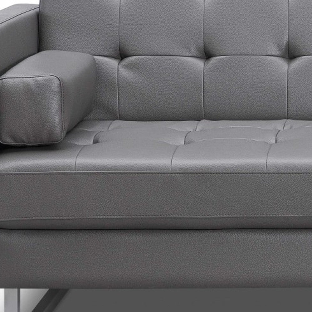 80" Gray Faux Leather Sleeper Sofa With Silver Legs