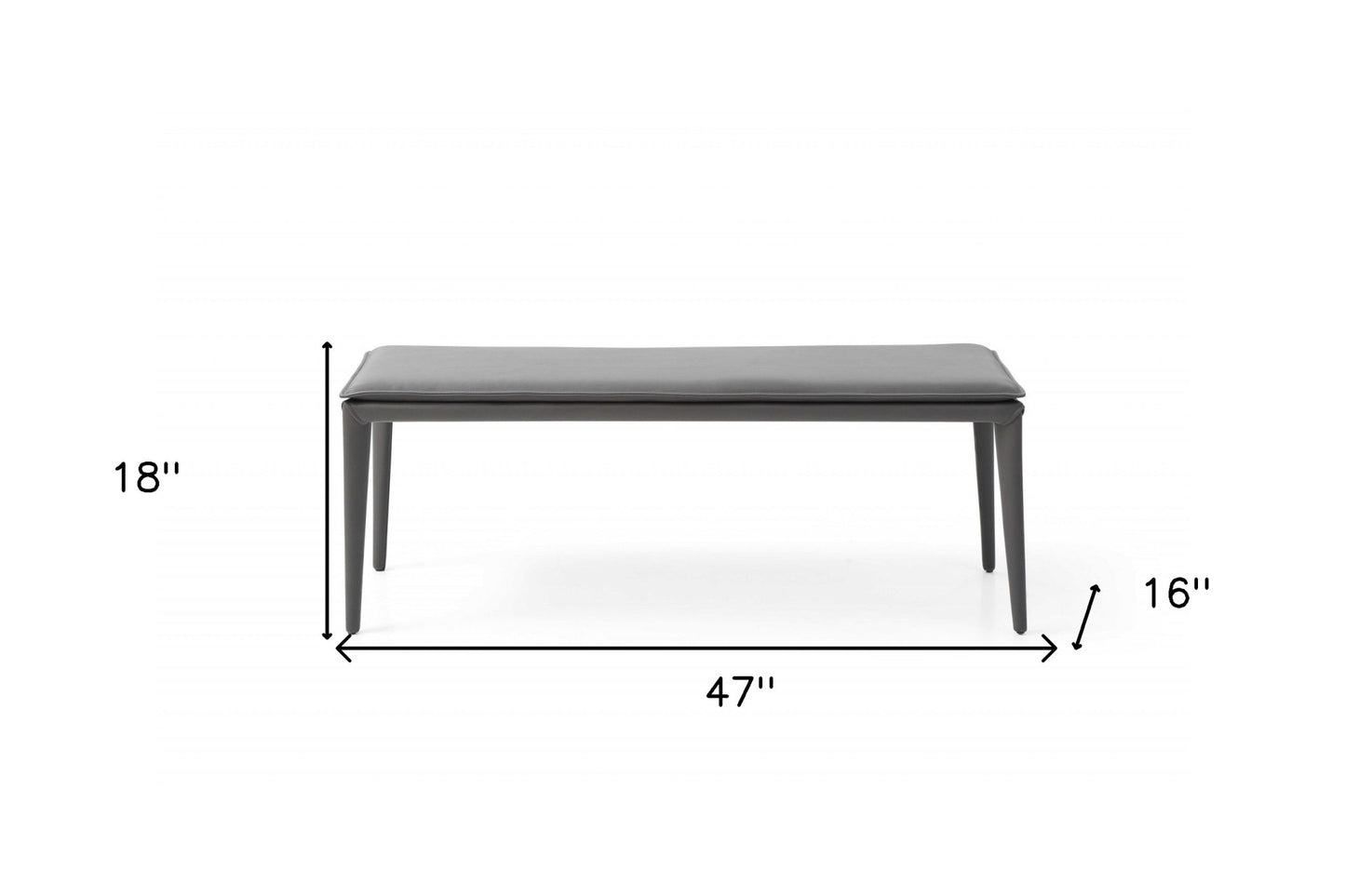 47" Gray Upholstered Faux Leather Bench