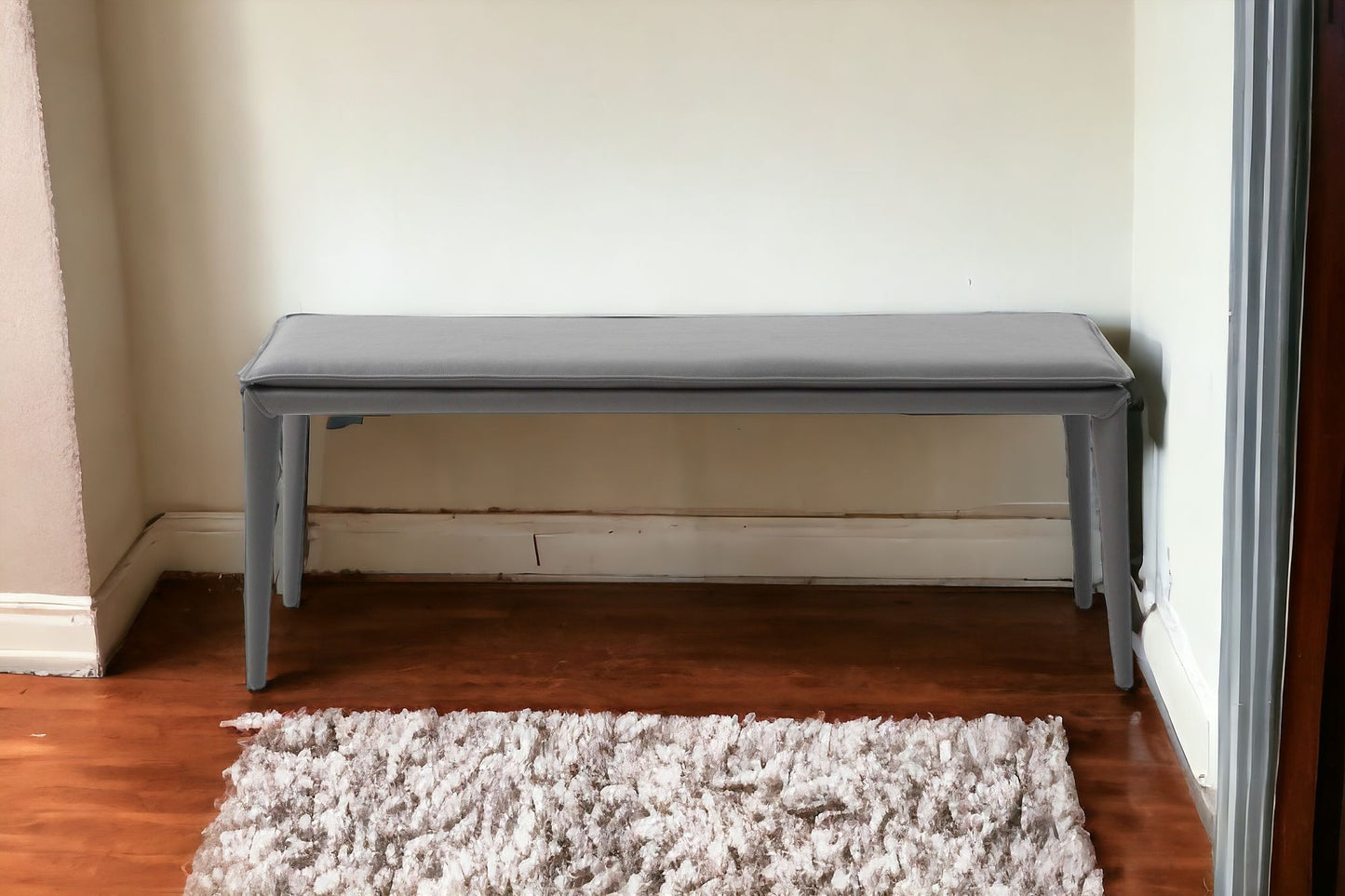 47" Gray Upholstered Faux Leather Bench