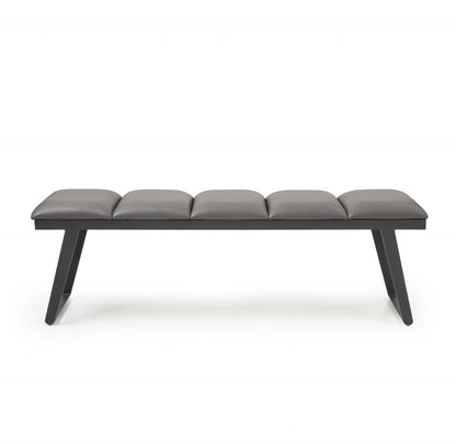 57" Gray Faux Leather And Steel Upholstered Bench
