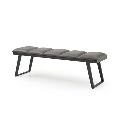 57" Gray Faux Leather And Steel Upholstered Bench
