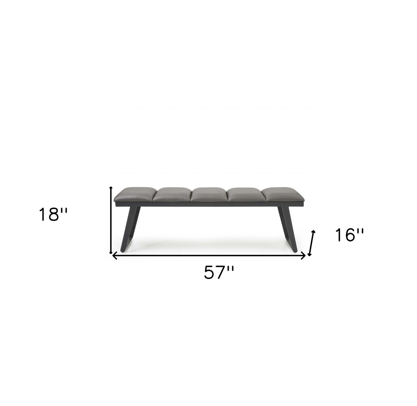 57" Gray Upholstered Faux Leather Bench