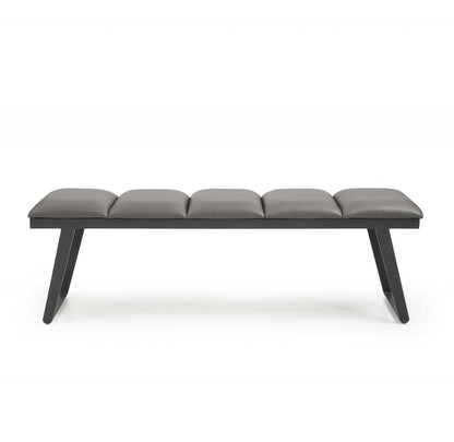57" Gray Faux Leather And Steel Upholstered Bench
