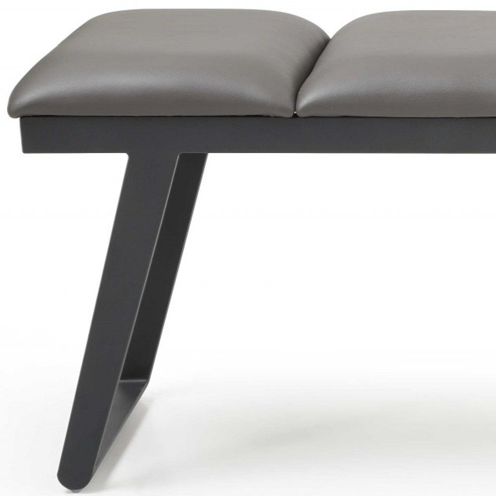 57" Gray Faux Leather And Steel Upholstered Bench