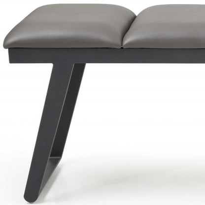 57" Gray Faux Leather And Steel Upholstered Bench
