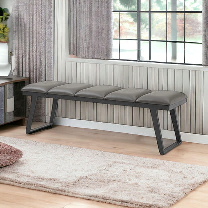 57" Gray Faux Leather And Steel Upholstered Bench