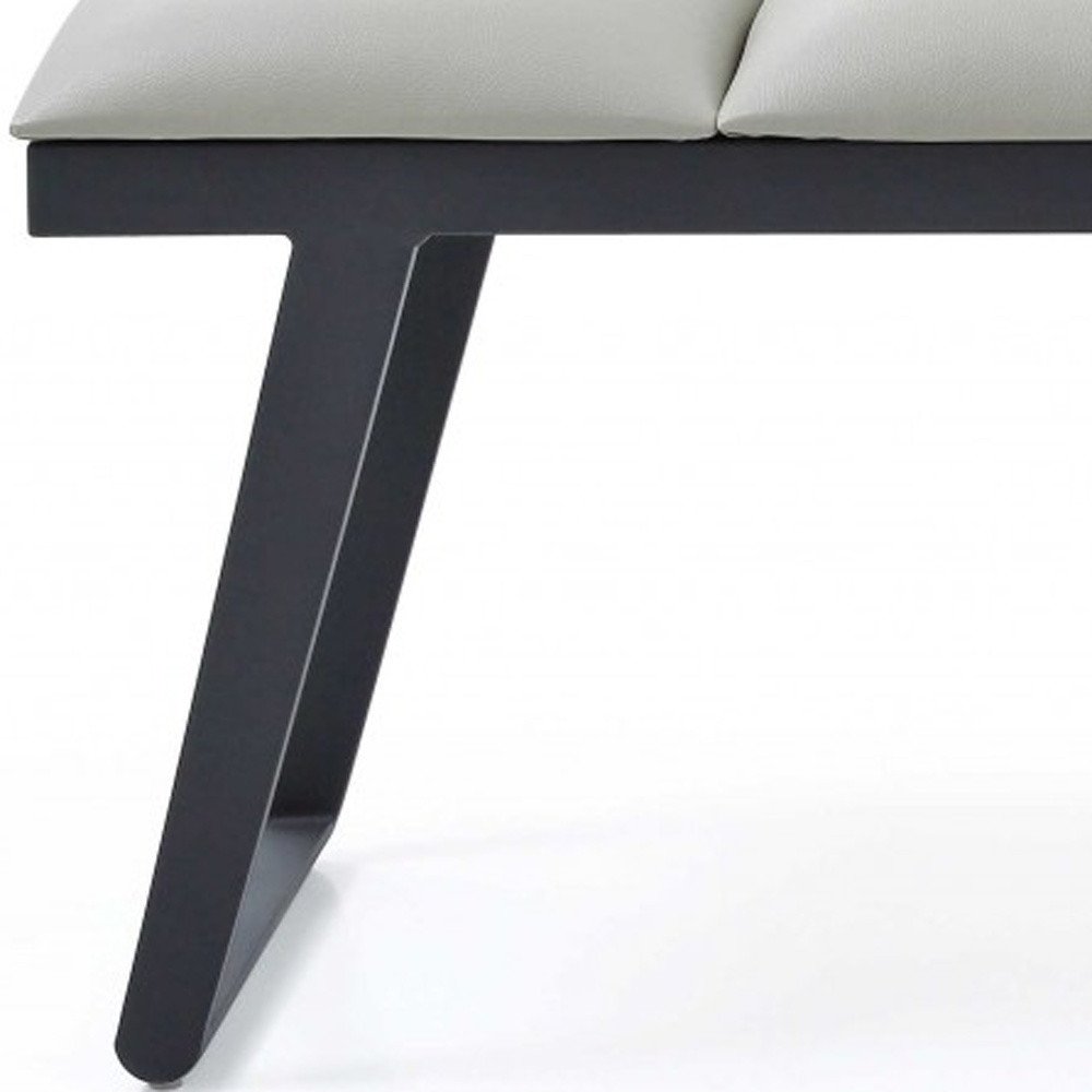 57" Light Gray And Black Faux Leather And Steel Upholstered Bench