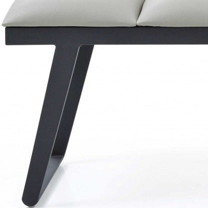 57" Light Gray And Black Faux Leather And Steel Upholstered Bench