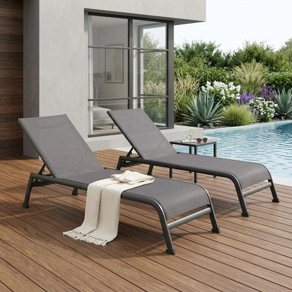 Set of Two 23" Taupe Metal Outdoor Chaise Lounge