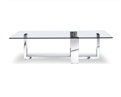 59" Clear And Silver Glass And Steel Coffee Table